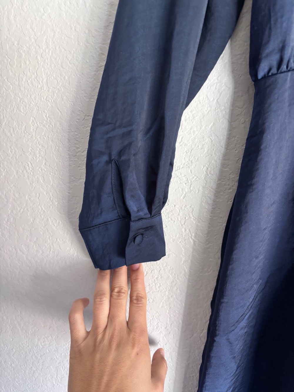 VENUS Navy Button-Front Collar long sleeves high front slit Maxi Dress women’s L - Picture 5 of 13
